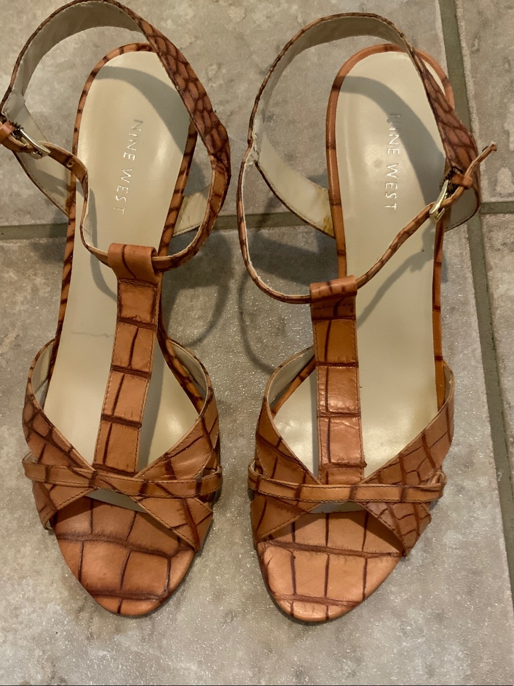 Nine West Leather T-Strap Sandals